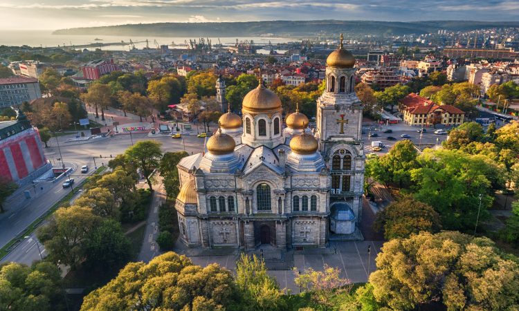 Aerial view of The Cathedral of the Assumption in Varna