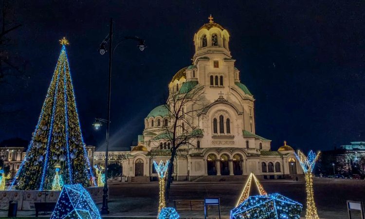 Christmas location near the Cathedral of St. Alexander Nevsky, Sofia, Bulgaria