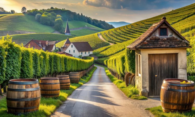 Traditional cellar lane surrounded by vineyards in Zellerndorf, Austria, Zellerndorf, Kellergasse